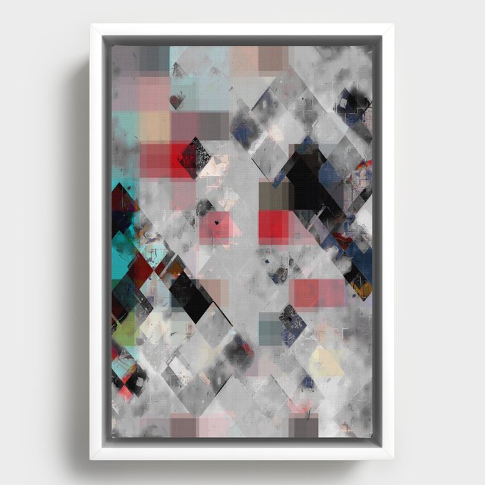 geometric pixel square pattern abstract background in red blue Framed Canvas