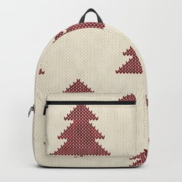 Cozy Boho Nordic Knitted Christmas Tree Pattern Neutral and Red Backpack | Rustic, Pattern, Knitted, Cabin, Hygge, Cozy, Christmas, Graphicdesign, Farmhouse, Newyear 