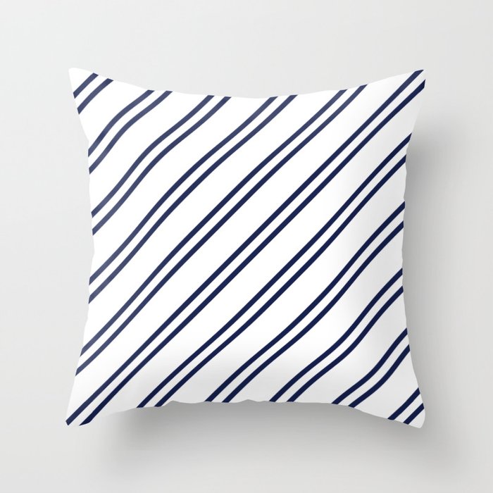 Navy Blue Diagonal lines pattern Throw Pillow