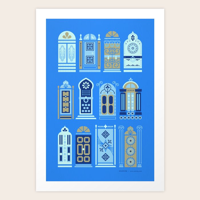 Moroccan Doors Cornflower Blue Palette Art Print by Cat Coquillette