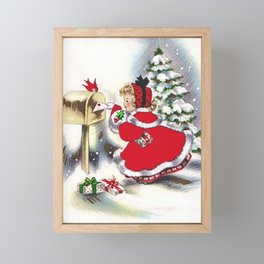 Vintage Christmas Girl With Christmas Cards Framed Mini Art Print