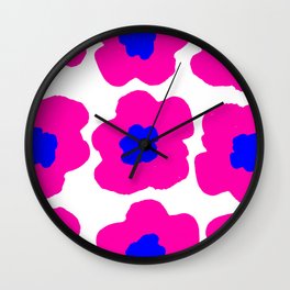 Large Pop-Art Retro Flowers in Bright Blue Pink on White Background #society6 #decor #pretty #buyart Wall Clock