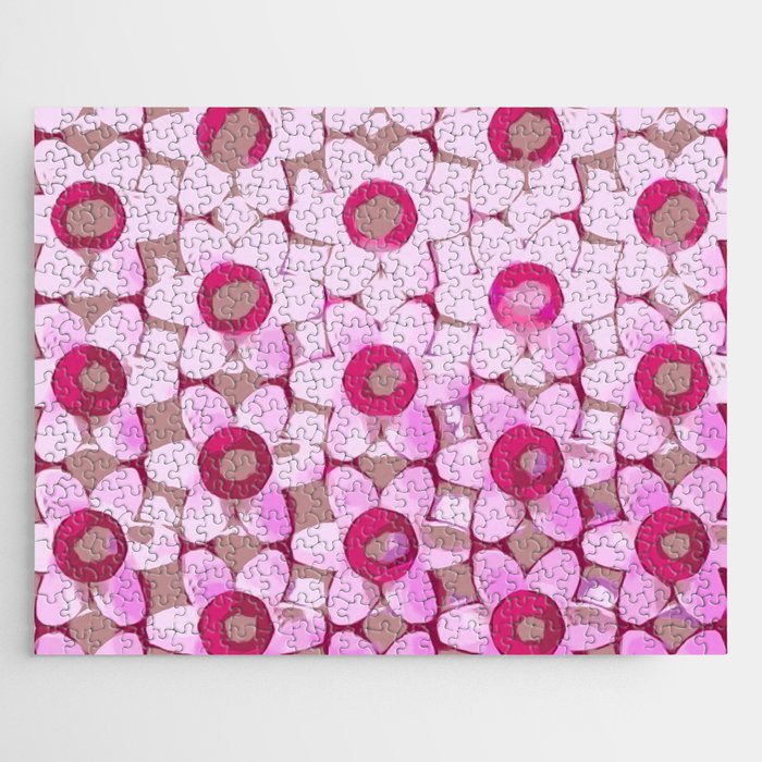 Abstract Happy Daisy Pattern Pinks Tan Jigsaw Puzzle