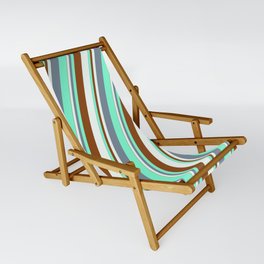 [ Thumbnail: Light Slate Gray, Aquamarine, Brown & Mint Cream Colored Stripes/Lines Pattern Sling Chair ]