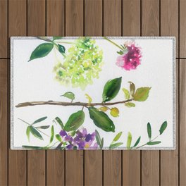 hydrangeas and other stems Outdoor Rug