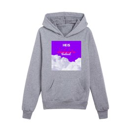 He is Risen Indeed Easter Purple and Pink Negative Space Clouds Kids Pullover Hoodies
