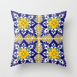 talavera mexican tile in blu and yellow Throw Pillow