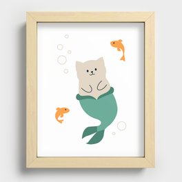 Mermaid Cat playing with Fish Recessed Framed Print