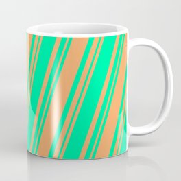 [ Thumbnail: Green & Brown Colored Lined Pattern Coffee Mug ]