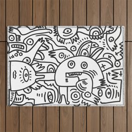 Black and White Graffiti Cool Funny Creatures Outdoor Rug