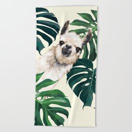 Sneaky Llama with Monstera Beach Towel