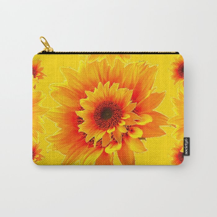 Golden Yellow Abstracted Red Sunflower Patterns Carry-All Pouch