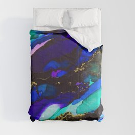 Blue Black Alcohol Ink Painting Comforter