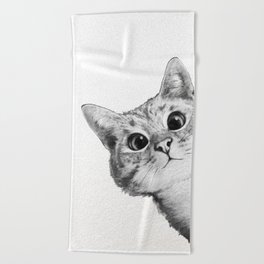 sneaky cat Beach Towel | Animal, Sneaky, Peeking, Illustration, Digital, Cat, Design, Curated, Black and White, Cute 