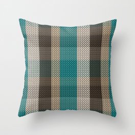 Retro knitted stripes autumn teal brown Throw Pillow