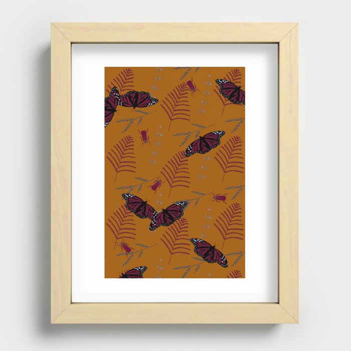 Ferns, Bugs, and Butterflies Pattern // vintage, curio, orange Recessed Framed Print