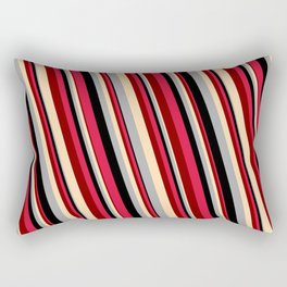 [ Thumbnail: Eye-catching Crimson, Maroon, Tan, Dark Gray, and Black Colored Lines/Stripes Pattern Rectangular Pillow ]
