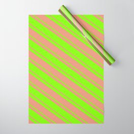 [ Thumbnail: Dark Salmon & Chartreuse Colored Lined Pattern Wrapping Paper ]