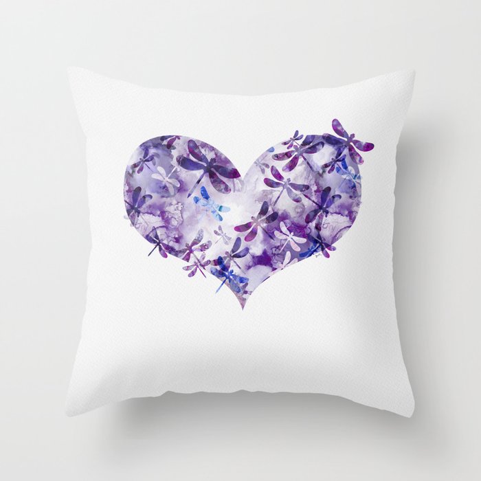 Dragonfly Heart - Ultraviolet Purple Throw Pillow