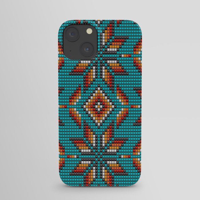 Modern colorful beaded boho aztec kilim pattern on teal iPhone Case