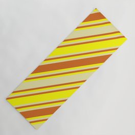 [ Thumbnail: Pale Goldenrod, Chocolate, and Yellow Colored Lined/Striped Pattern Yoga Mat ]