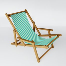 [ Thumbnail: Dark Turquoise and Beige Colored Lines Pattern Sling Chair ]