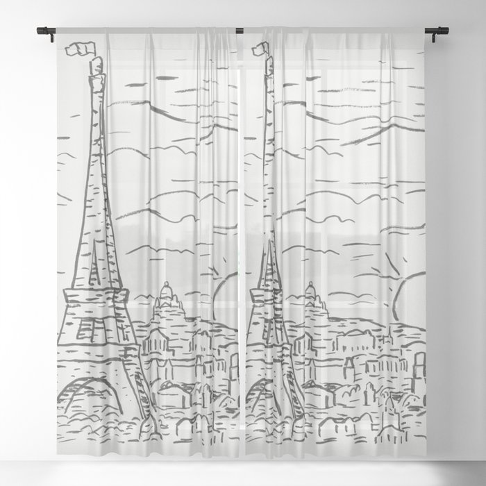 View of the Eiffel Tower in Paris Sheer Curtain