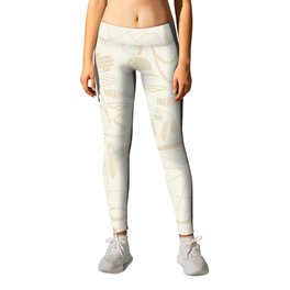 White Old-Fashioned 1920s Vintage Pattern on Cream Off-White Leggings