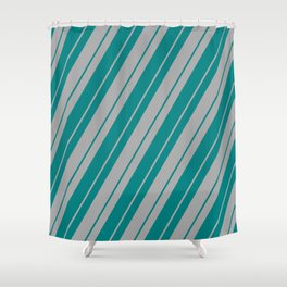 [ Thumbnail: Teal & Dark Grey Colored Lined/Striped Pattern Shower Curtain ]