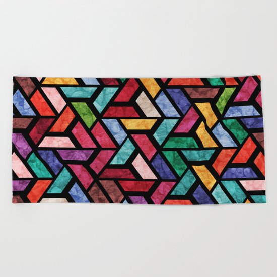 Seamless Colorful Geometric Pattern VII Beach Towel