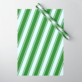 [ Thumbnail: Forest Green and Light Cyan Colored Lines/Stripes Pattern Wrapping Paper ]