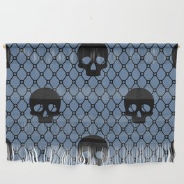 Black skulls Lace Gothic Pattern on Slate Blue Wall Hanging