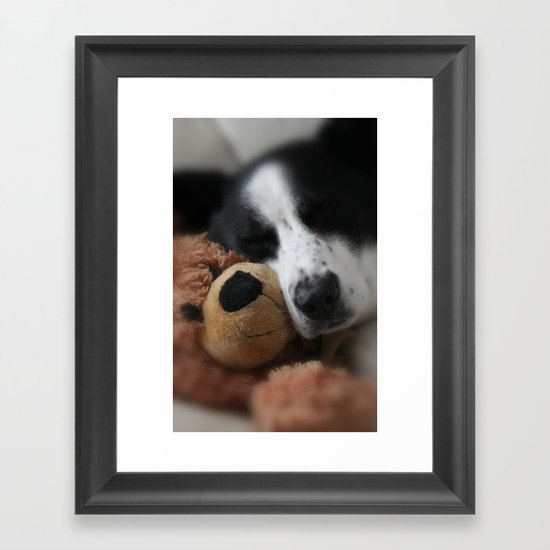 A Dog and his Bear Framed Art Print