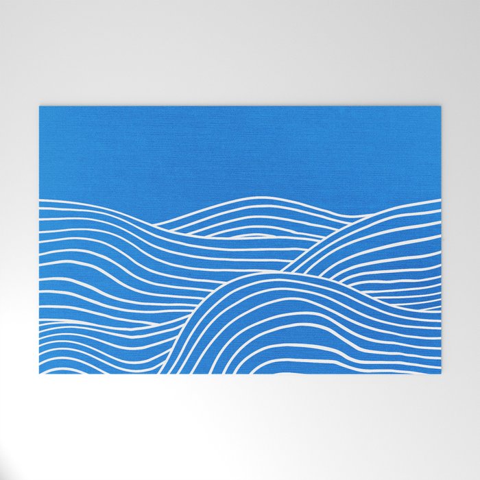 French Blue Ocean Waves Welcome Mat