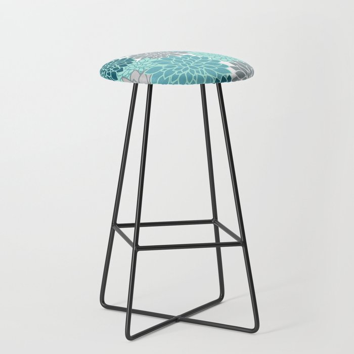 Dahlia Floral Blooms in Teal and Gray Bar Stool