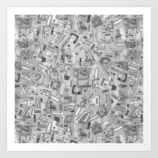 power tools black white Art Print