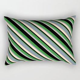 [ Thumbnail: Light Slate Gray, Beige, Black, and Forest Green Colored Lined Pattern Rectangular Pillow ]