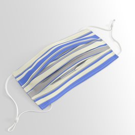 [ Thumbnail: Beige, Dark Grey & Royal Blue Colored Pattern of Stripes Face Mask ]