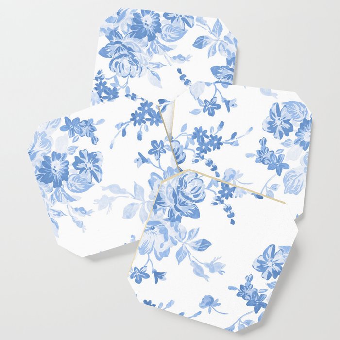 Modern navy blue white watercolor elegant floral Coaster