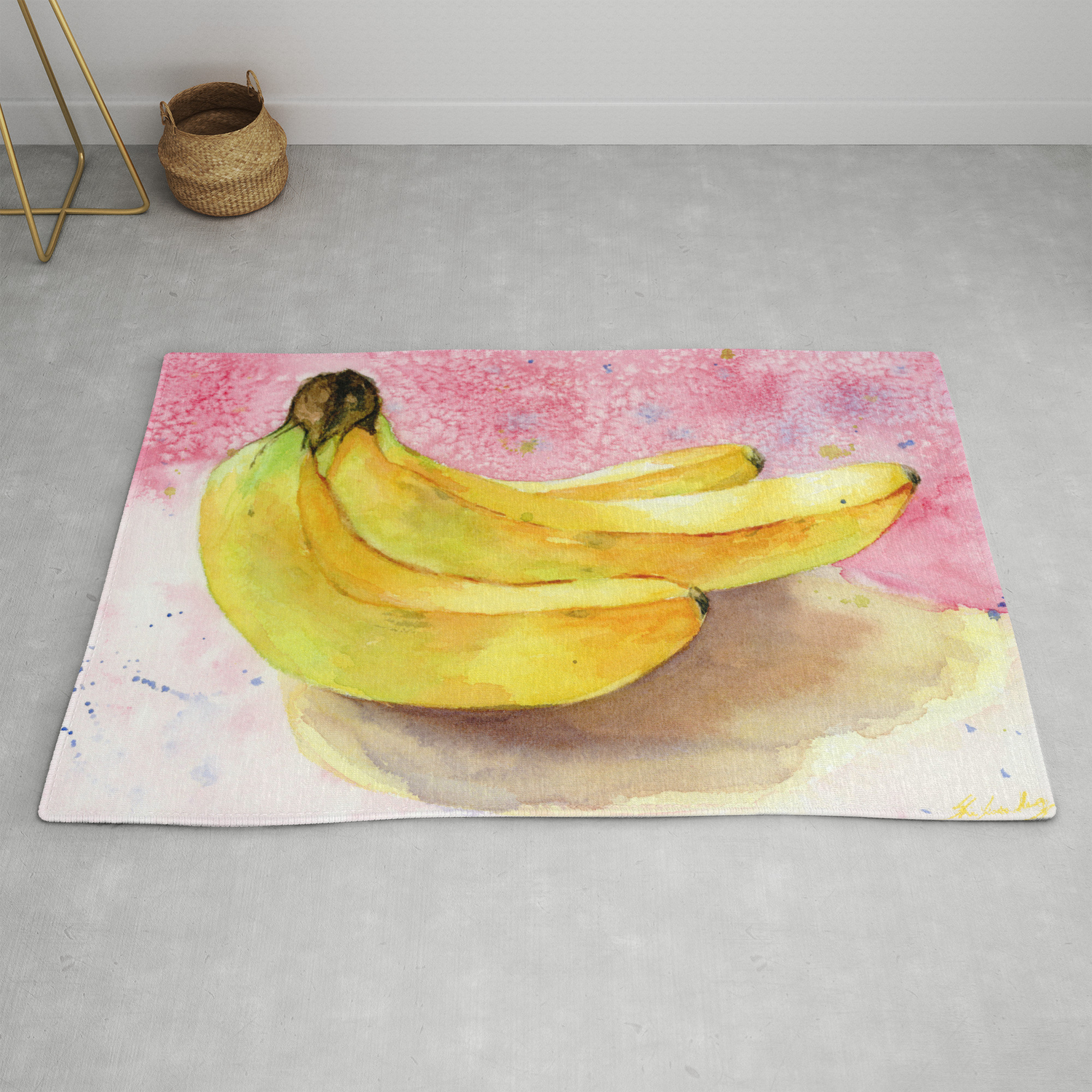 Banana Watercolor Painting By Suisai Genki Rug By Suisaigenki