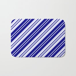 [ Thumbnail: Dark Blue and Lavender Colored Lines Pattern Bath Mat ]