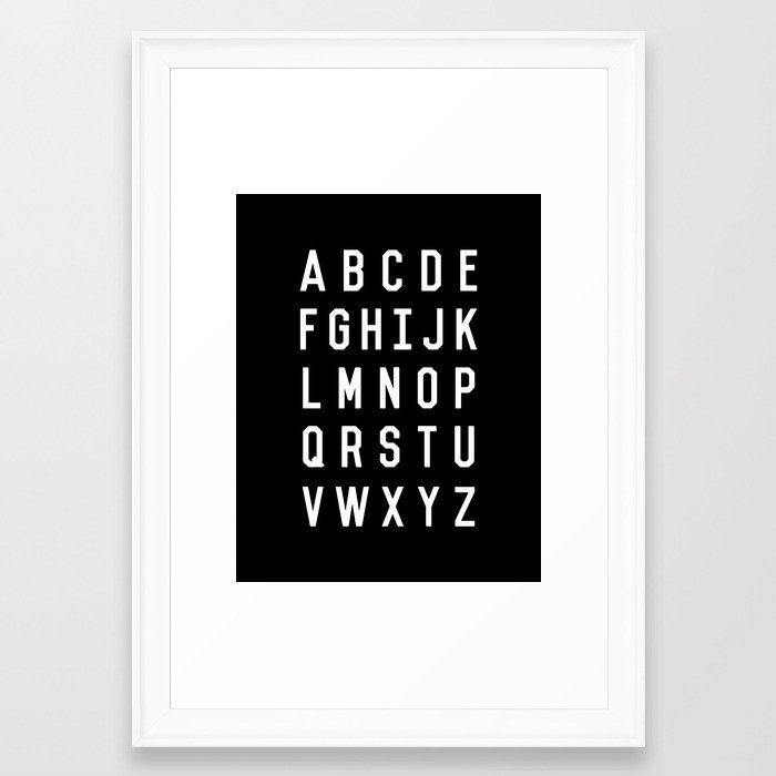 Alphabet Black And White Typography Design Poster With Monochrome Minimalist Letters Wall Decor Framed Art Print By Themotivatedtype Society6