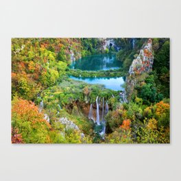 Autumn Landscape With Waterfall In Plitvice Lakes Canvas Print