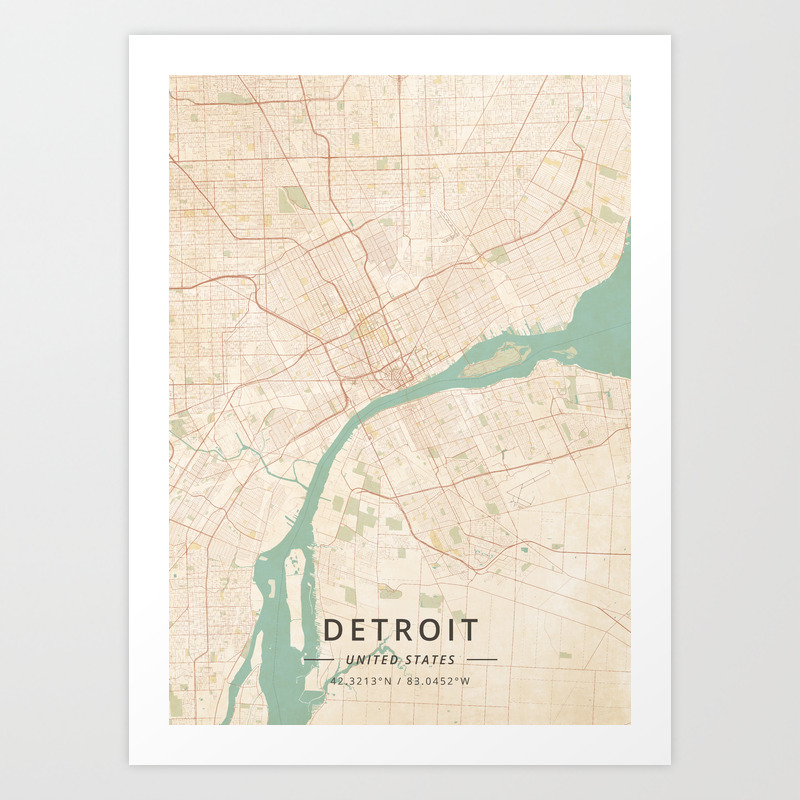 Detroit United States Vintage Map Art Print By Designermapart Society6