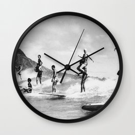 Hawaii Tandem Surfing Vintage Photograph Wall Clock