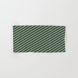 [ Thumbnail: Dim Gray, Light Green & Black Colored Lined/Striped Pattern Hand & Bath Towel ]