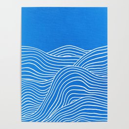 French Blue Ocean Waves Poster