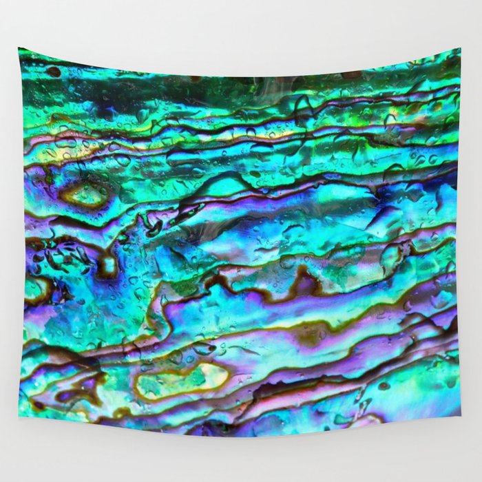 Glowing Aqua Abalone Shell Mother of Pearl Wall Tapestry