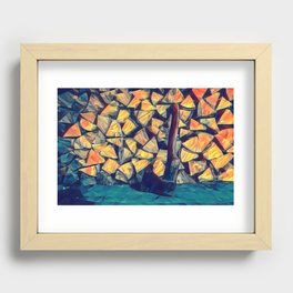 Axe and wooden logs pile of chopped firewood Recessed Framed Print