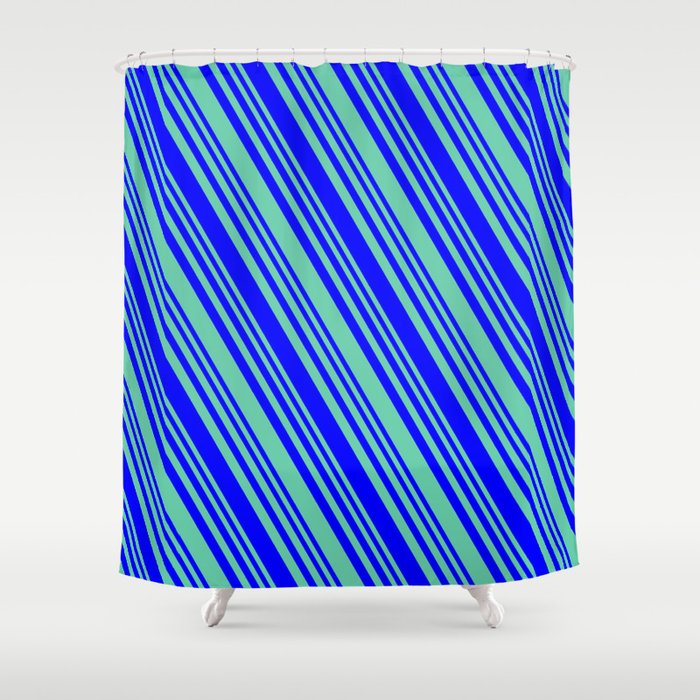 Aquamarine and Blue Colored Lines/Stripes Pattern Shower Curtain